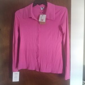 Blank Basic Ribbed Shirt in hot pink